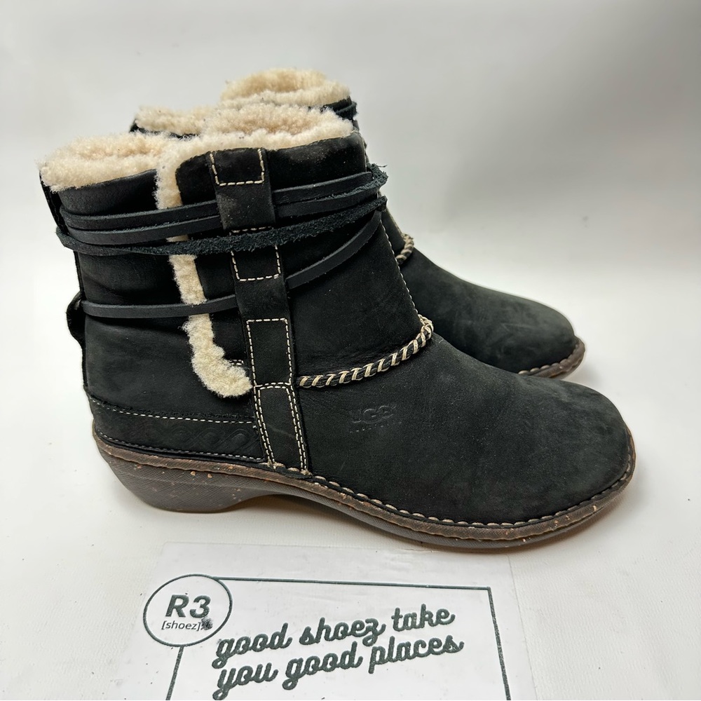 UGG Womens Sz 7 Winter Cove Ankle Boots Booties Black Leather